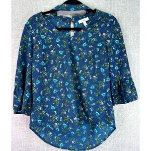 Meraki 3/4 Ruffle Sleeve Blue Floral Blouse Women's Size L